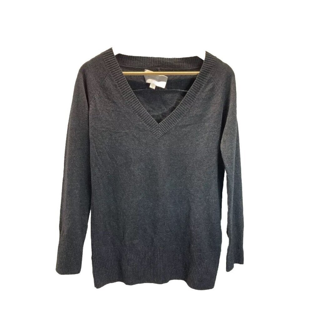 Brochu Walker Dark grey elbow patch V Neck wool Cashmere sweater size S